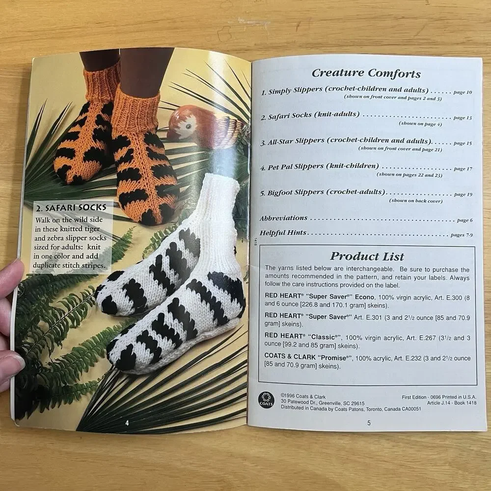 Red Heart Creature Comforts Knit and Crochet Slipper Patterns Vintage 1996